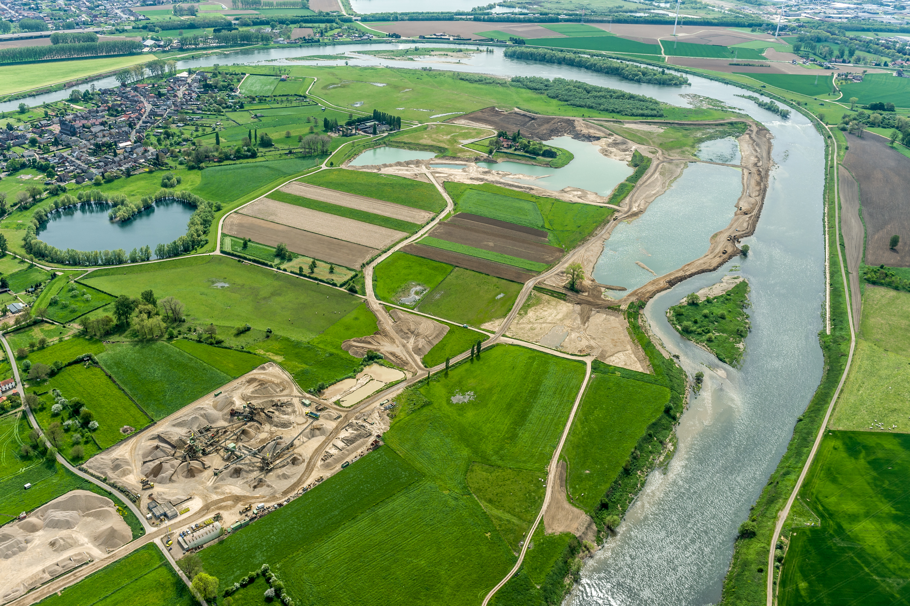 Sand and Gravel extraction in Meers, aerial view